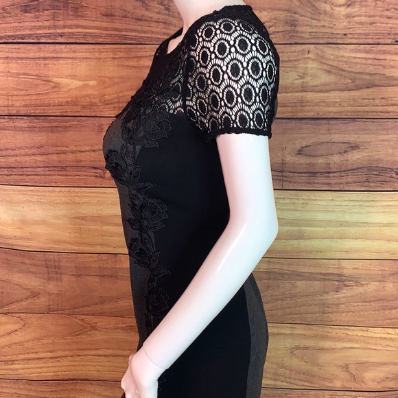 Truly Poppy black grey panel crochet lacey dress formal flower stitch fix M MD - Picture 10 of 17
